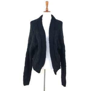 Kirious Black Open Front Cable Knit Sweater